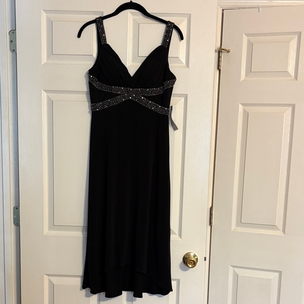 Cachet Black High Low Dress with Silver Accents